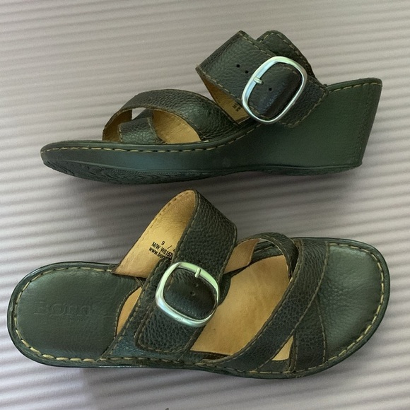 {Born} Dark Brown Leather Wedge Sandals - Picture 1 of 4